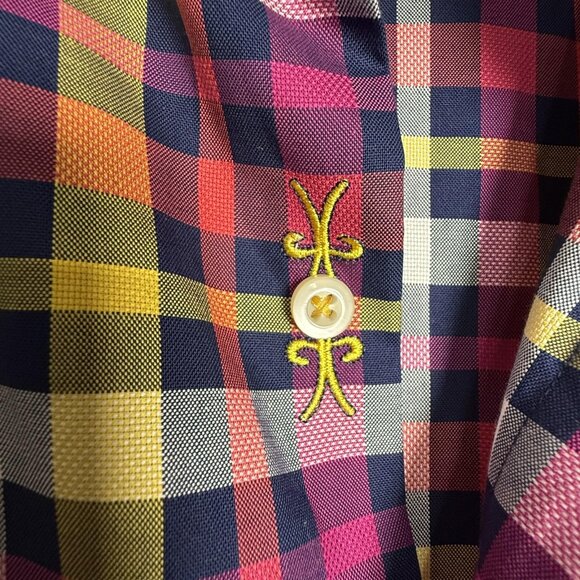 Robert Graham Shirt Mens 3XL Plaid Button Up Short Sleeve Contrast Cuff Cotton - Picture 10 of 13